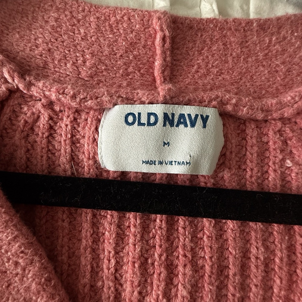 Old Navy Chunky Knit Cardigan Sweater Women M Medium Pink Cottage Prep College - Picture 5 of 7